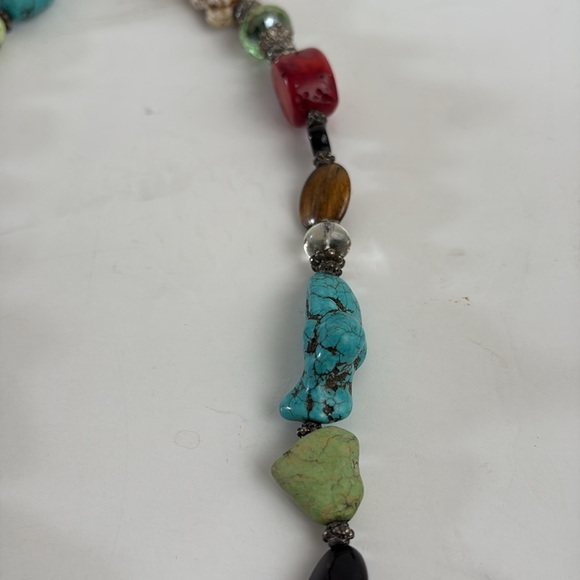Mixed stone beaded lobster clip necklace turquoise tigers eye coral clear - Picture 11 of 15